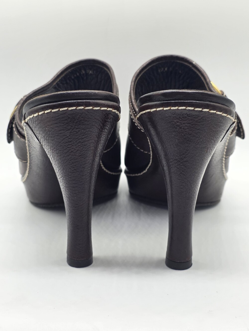 Vintage Y2K Coach Claude Chestnut Brown Leather Mule Platform Clog Heels Size 10 - Picture 10 of 16